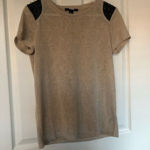 Tan rocker tee, sheer with real spikes on it